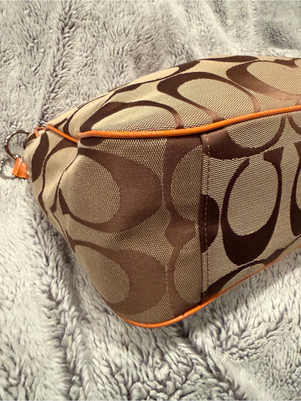 COACH Signature Stripe Convertible Hobo Bag Khaki Orange F21873 - Picture 10 of 13